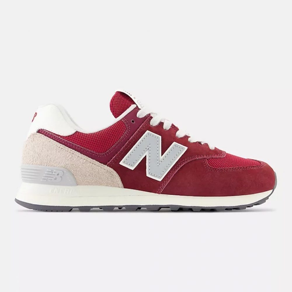 New Balance 574 Classic crimson with mindful grey and silver metallic