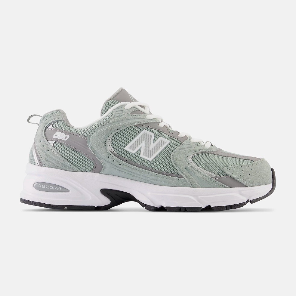 New Balance 530 Green Juniper with shadow grey and silver metallic