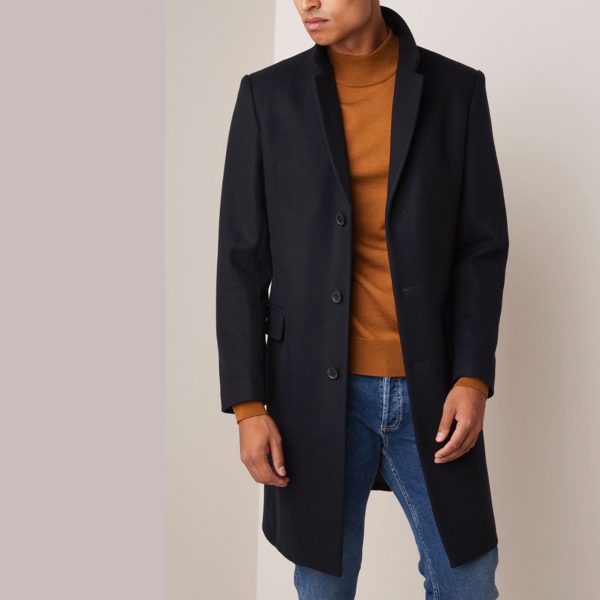 Sandro Long wool blend coat with flap pockets dark blue