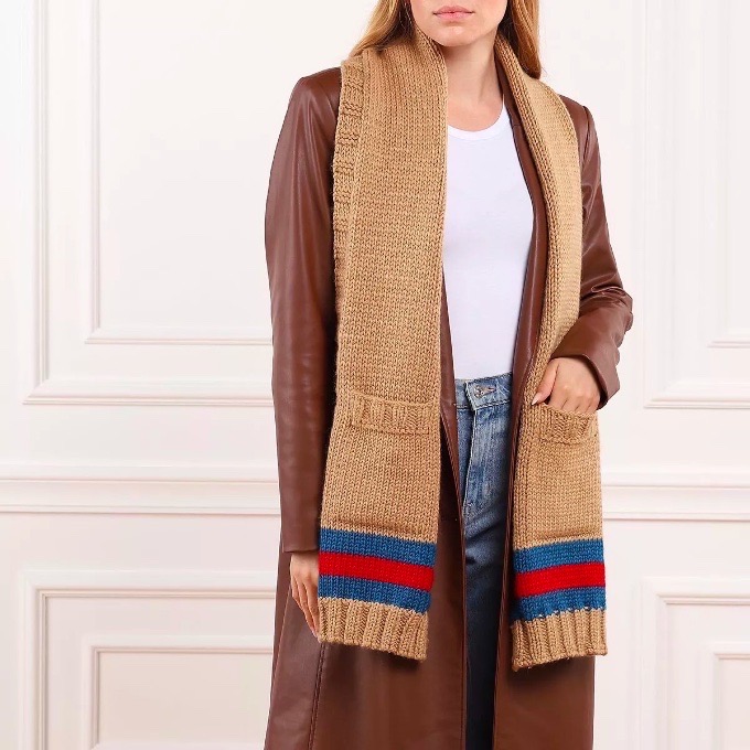 Gucci Wool Scarf With Pockets Camel Blue