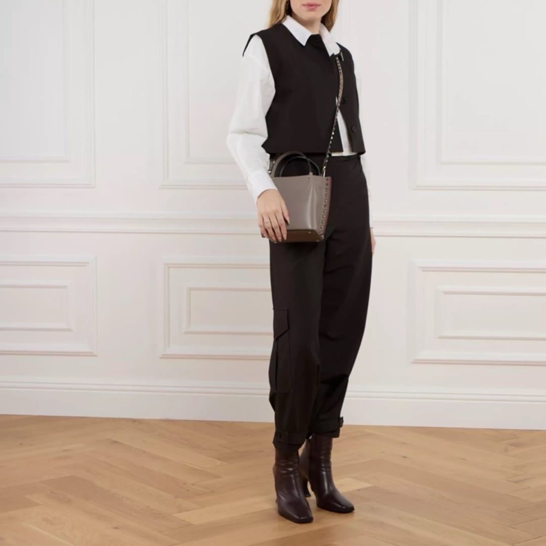 Valentino Garavani Small Tote Rockstud Brown