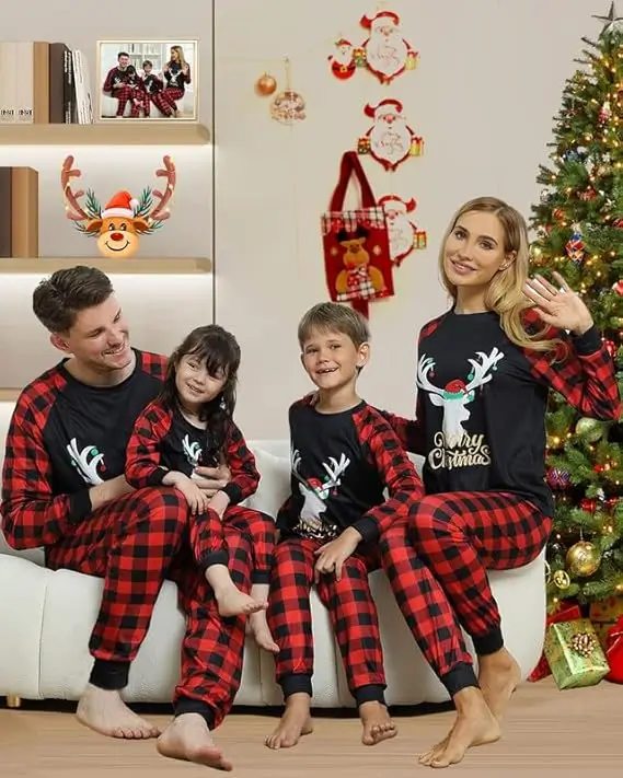 Family Christmas Pyjamas Set Black Deer
