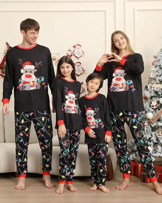 Family Christmas Pyjamas Set Cozy, Cute Dear, and Perfect for Holiday Photos