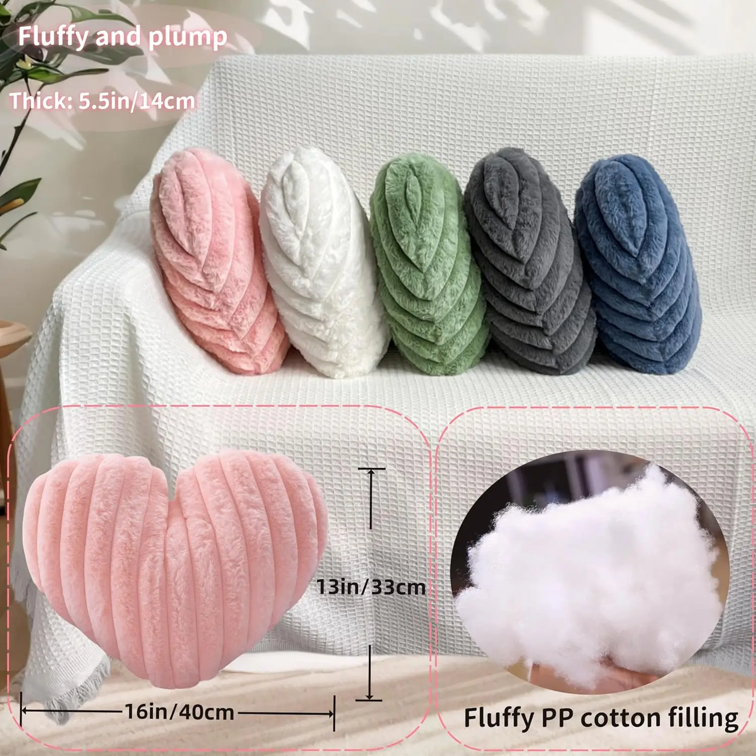 Heart Throw Pillows, Heart Shaped Soft Fluffy Faux Fur Cute Pillows for Women Valentine Anniversary Couch Bed Bedroom Room Home Decor Aesthetic